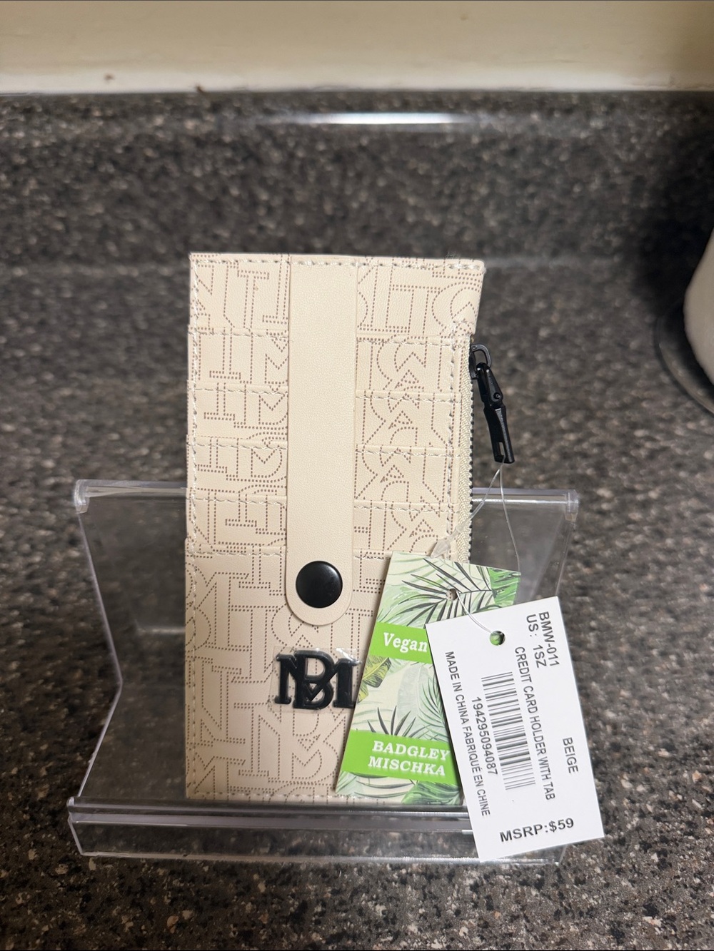 Badgley Mischka Cream Vegan Card Case with Snap Closure